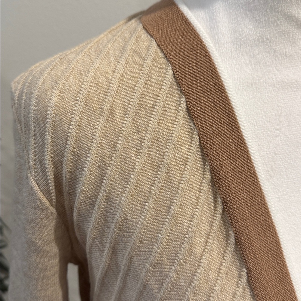 Verve Ami Cardigan Fawn Heather Combo Tan Stripe Ribbed Long Sleeve S - Picture 6 of 16